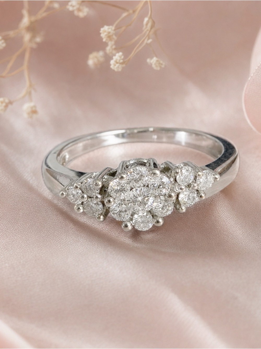 $1500 14K Solid White Gold Genuine Diamond Ring